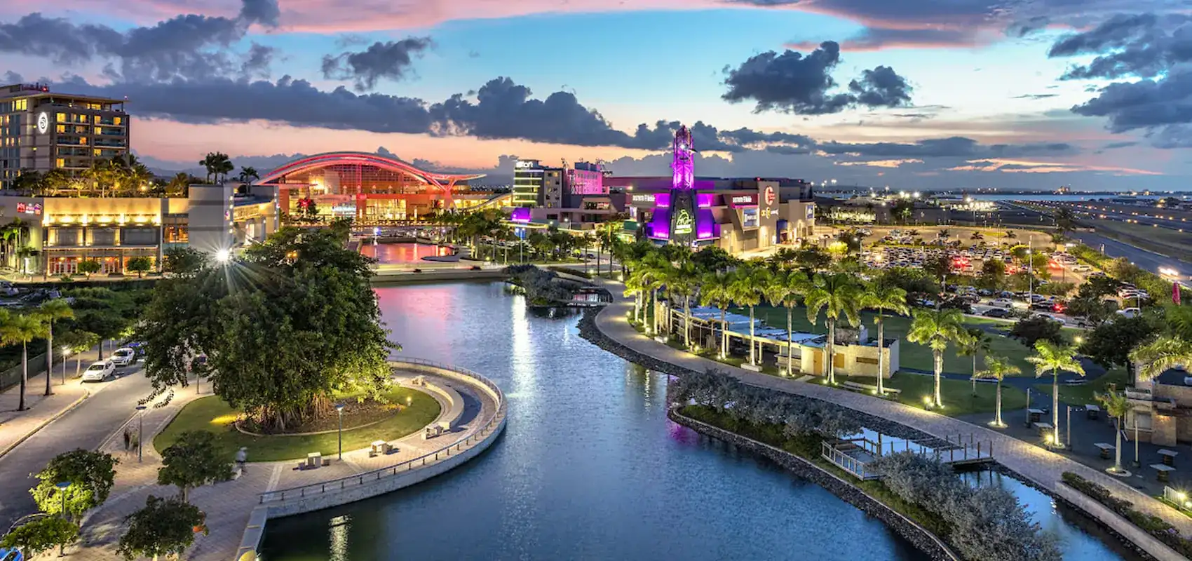 Puerto Rico Convention Center district in San Juan at dusk