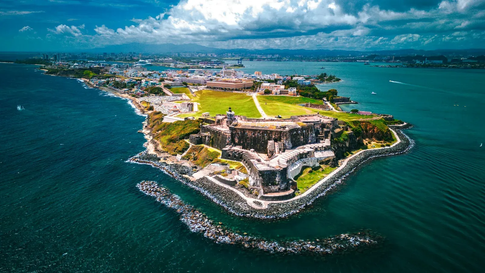 Aerial view of Castillo San Felipe del Morro and Old San Juan, Puerto Rico