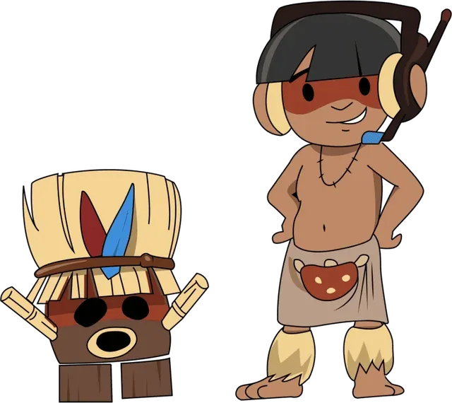 WRO 2026 mascots: a Taíno boy and a cemí-inspired drum character