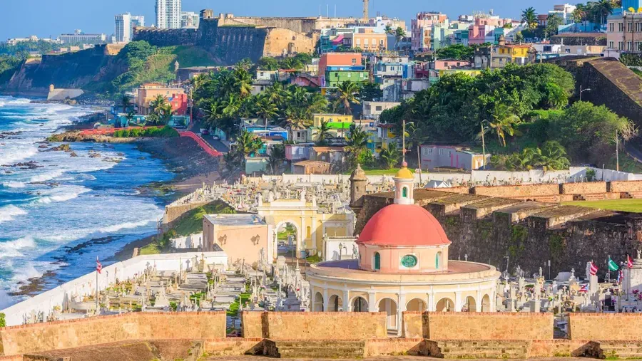 Old San Juan coastline and the Santa María Magdalena de Pazzis cemetery chapel